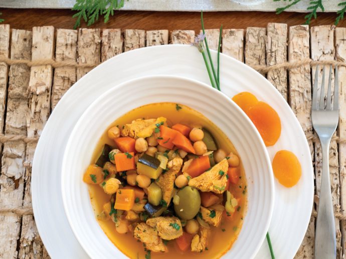 Saffron Chicken with Dried Apricots and Chickpeas